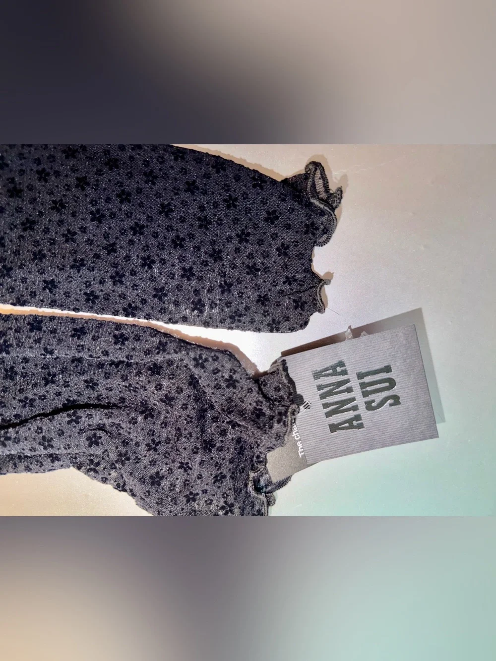 Anna Sui Black Floral-Print Arm Warmers/Fingerless Gloves NWT